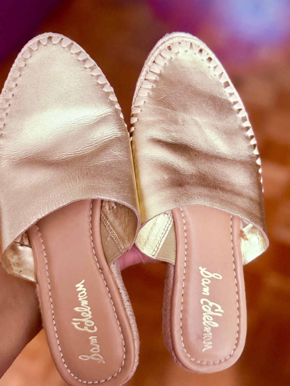 Sam Edelman Metallic Gold Slip-On Mules - Women’s Open-Back Flats